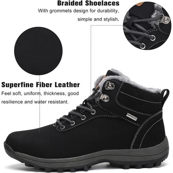 Men\'s Winter Snow Boots Warm Ankle Anti-Slip Water Resistant Hiking Walk…